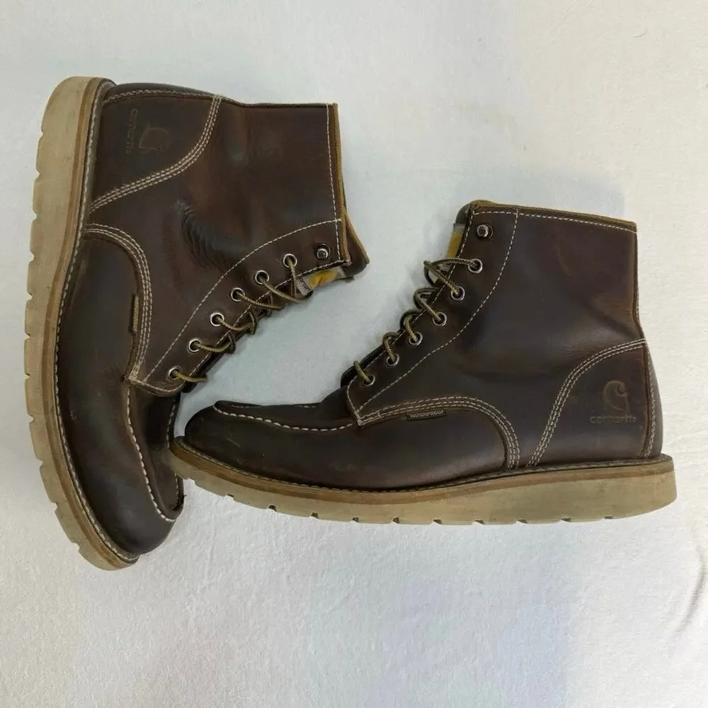 Carhartt Men’s 11 Work Boots Leather Brown Moc Toe Waterproof EH CMW6095 Wedge